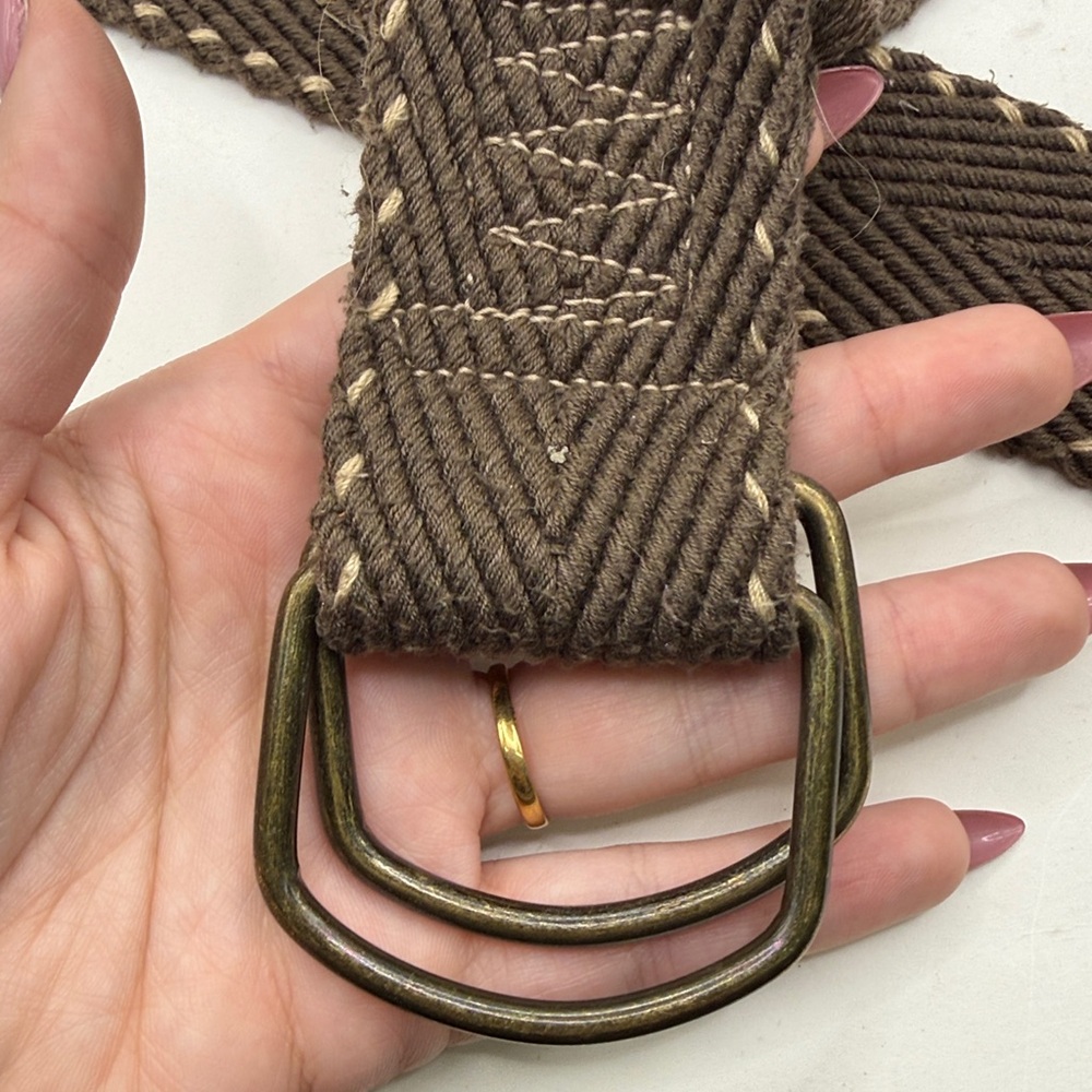 Brown Woven Canvas D Ring Belt Casual Boho Utility Waist Belt - Picture 3 of 9